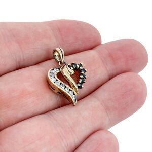 Vintage JJT Sterling Silver 925 Gold-Plated Sapphire CZ Heart Pendant